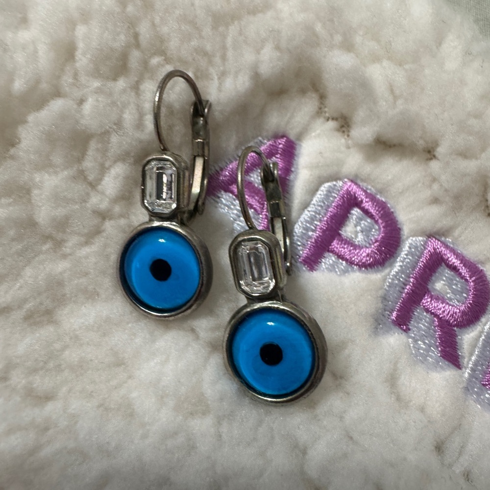 Blue Glass and stone Evil Eye Earrings